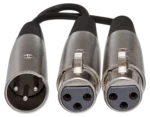 Hosa YXF-119 Y cable with dual XLR female connectors and single XLR male connector in professional audio setup