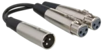 Hosa YXF-119 Y cable with dual XLR female connectors and single XLR male connector, 6-inch length