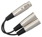 Hosa YXM-121 Y cable XLR female to dual male connectors close-up detail view