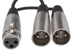 Hosa YXM-121 Y cable XLR female to dual male connectors in professional audio setup application