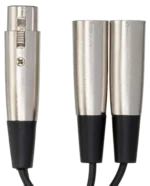 Hosa YXM-121 Y cable XLR female to dual male connectors close-up detail view