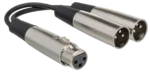 Hosa YXM-121 Y cable with XLR female to dual XLR male connectors, 6-inch length